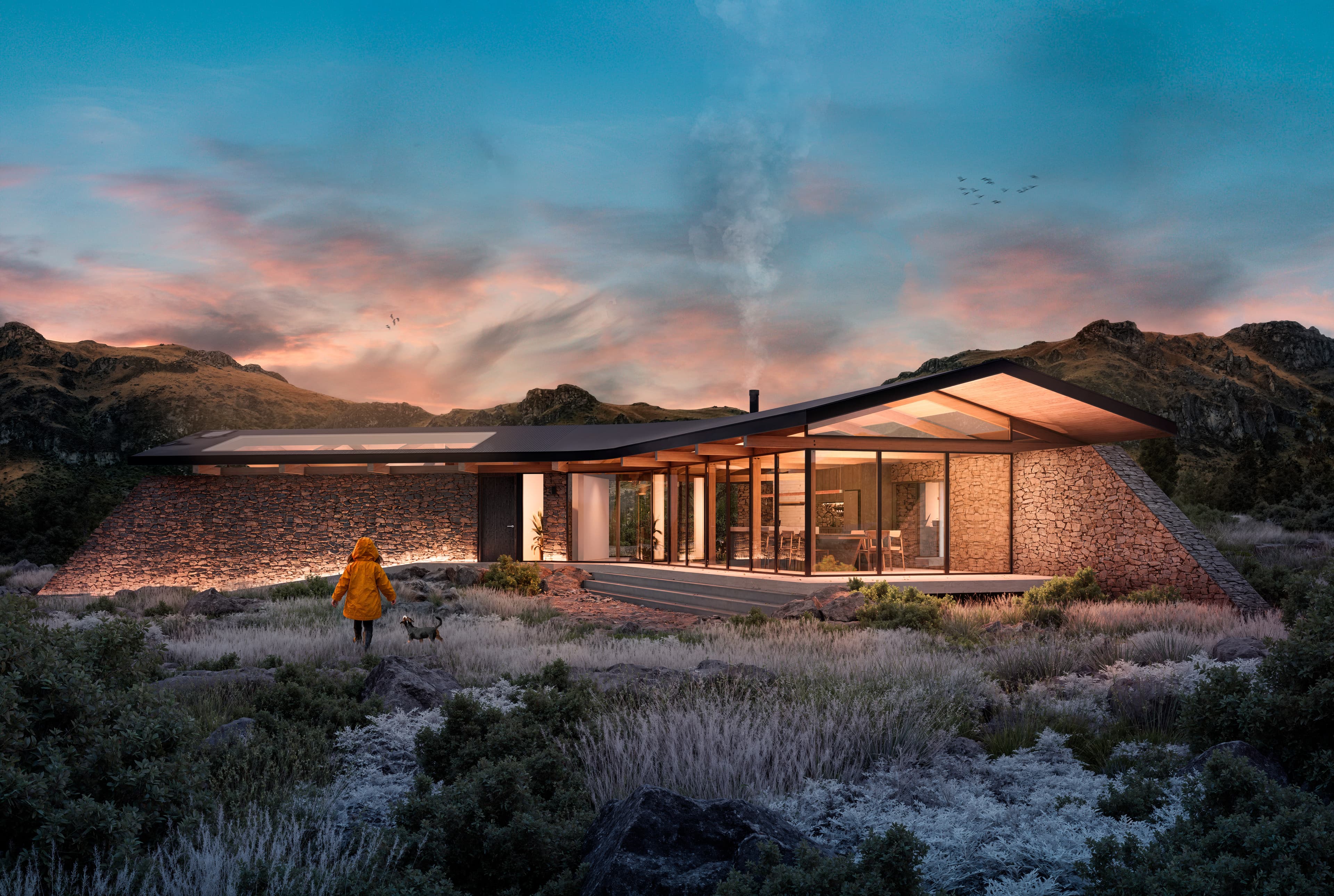 Hotel boutique en los Andes con vistas a bosque nativo y cielos claros.